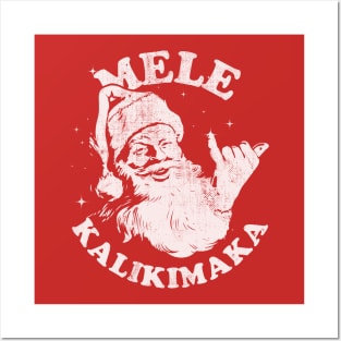 Retro Christmas Mele Kalikimaka Santa Shaka Hawaii Posters and Art